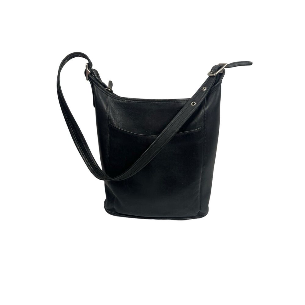 Vintage COACH Bag # 9060 Slim Duffle Sac Shoulder Purse Black Costa Rica Leather